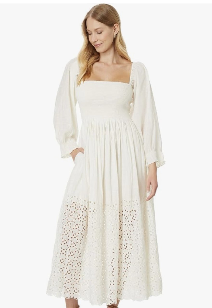 Cream Eyelet Midi Dress