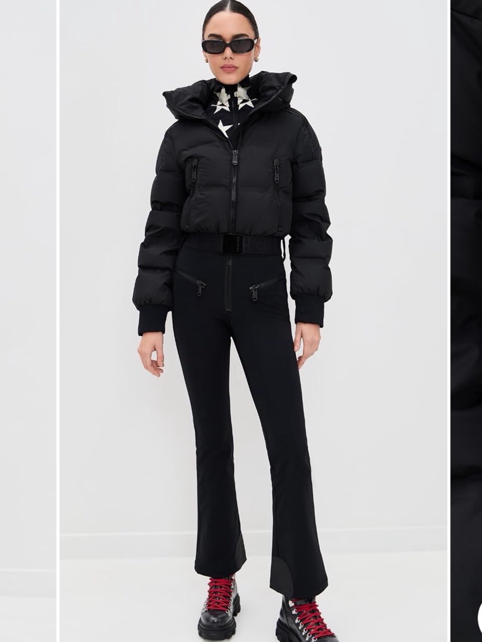 Black Cropped Puffer Ski Jacket & Flare Ski Pants Set