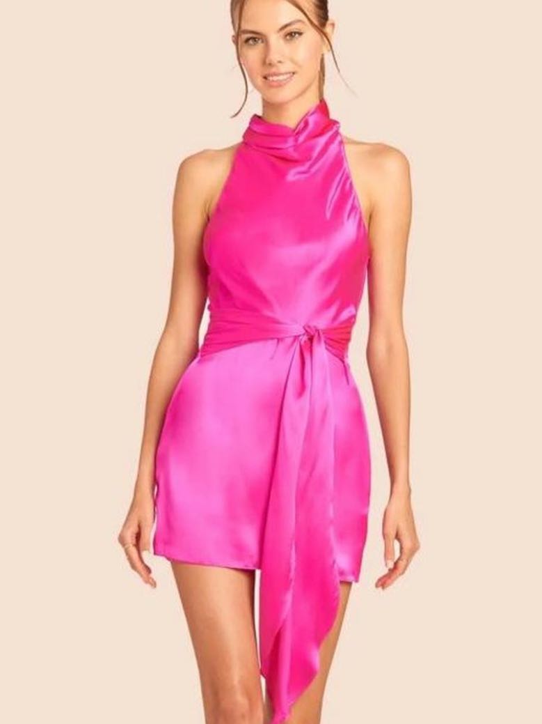 Amanda Uprichard Pink High Neck Silk Dress