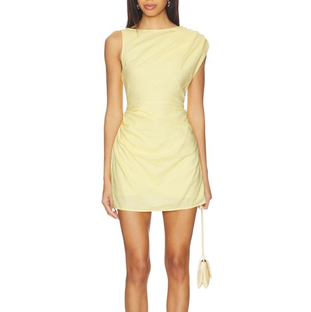 SNDYS Pale Yellow Draped Mini Dress