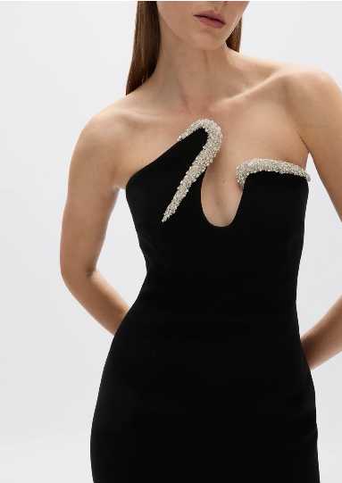 Black Embellished Strapless Gown