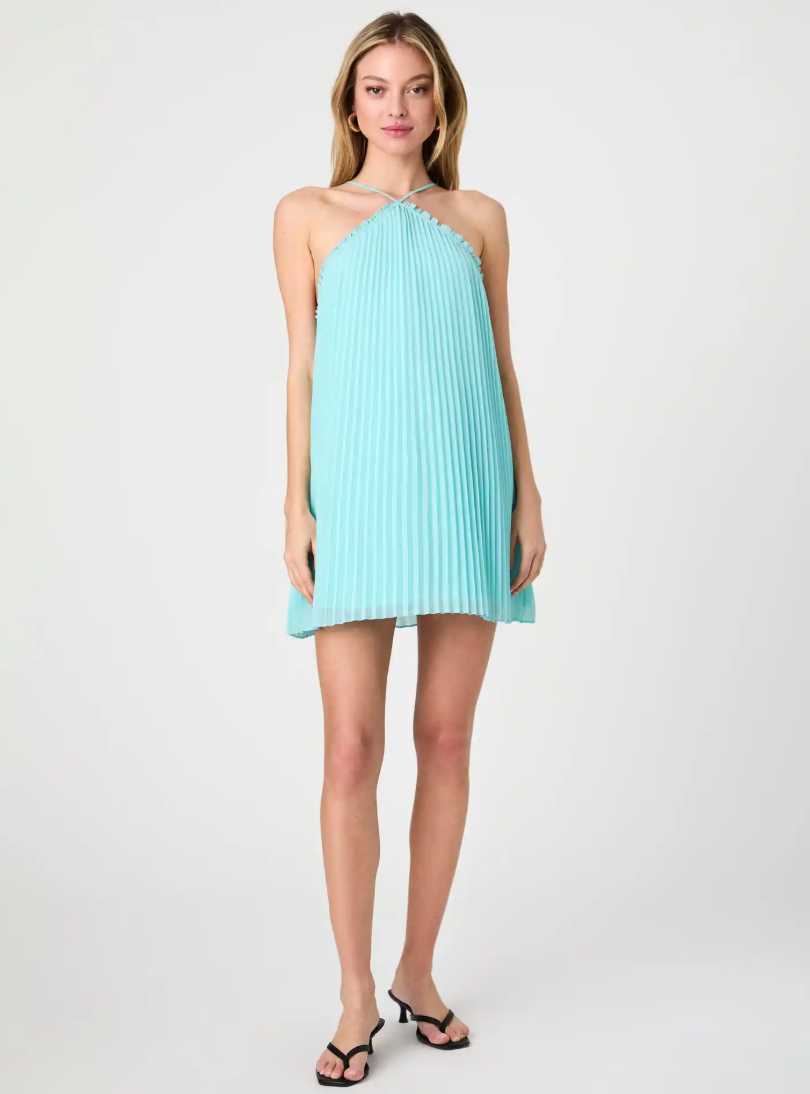 Teal pleated mini dress