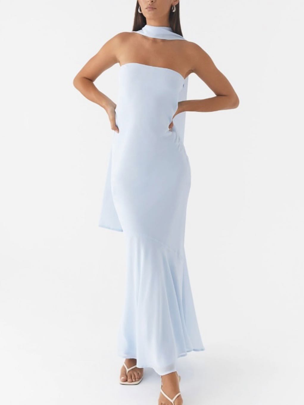 Light Blue Strapless Evening Gown
