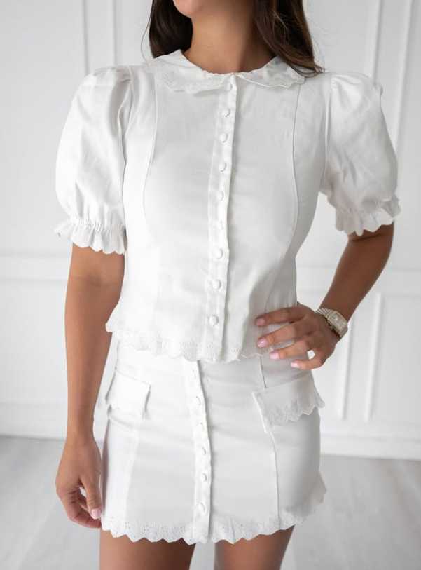 White Eyelet Scalloped Top and Skirt Set