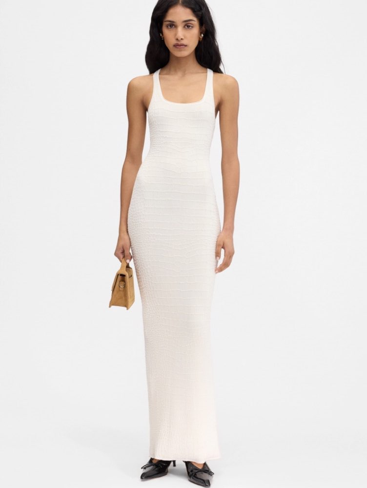 Off-White Textured Knit Maxi Dress