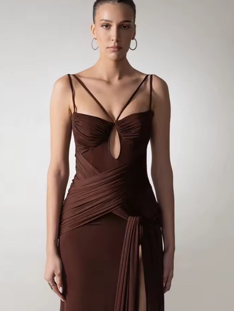 Brown Strappy Cut-Out Gown