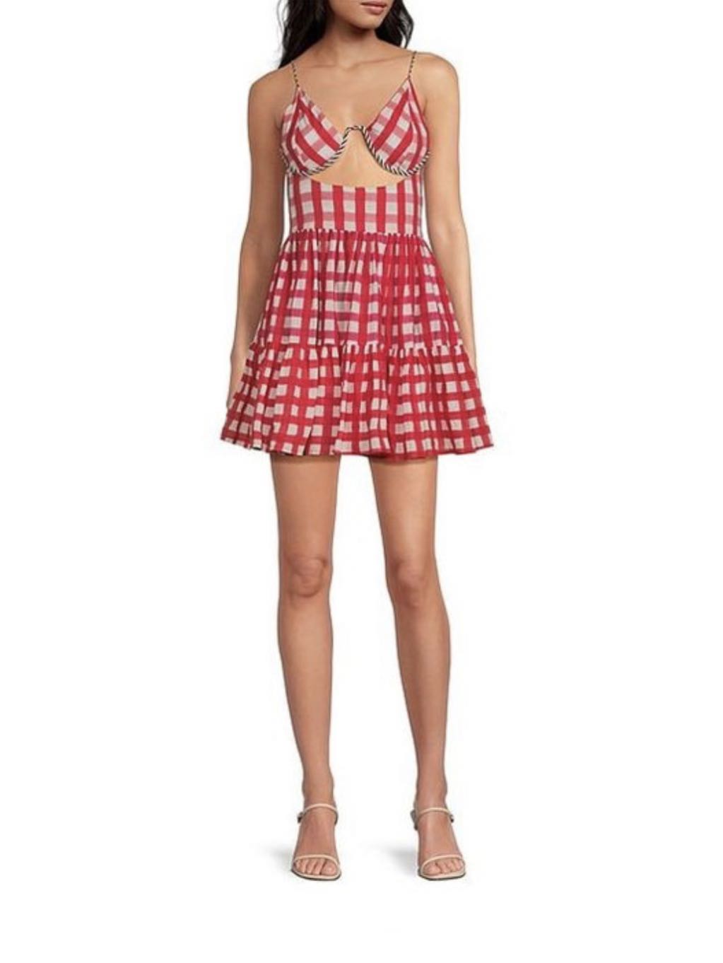 Red Gingham Cutout Mini Dress