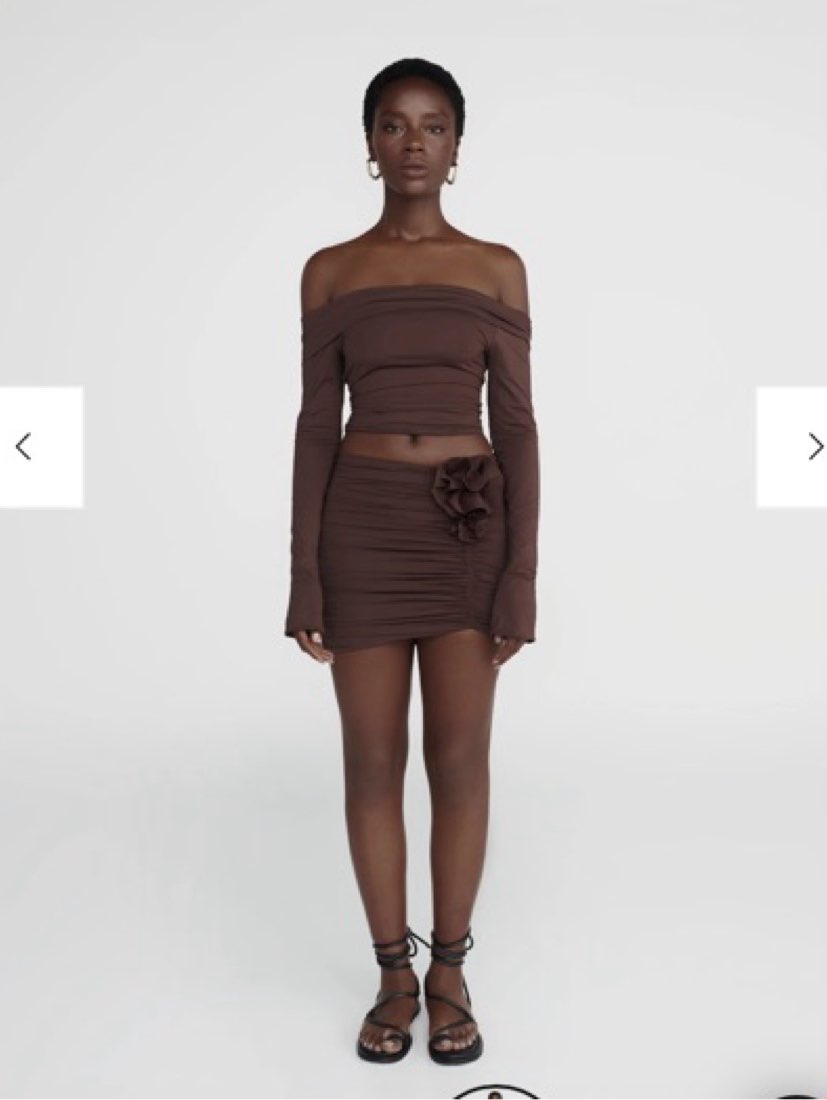 Brown Ruched Off-Shoulder Mini Dress