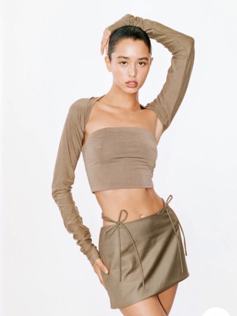 Taupe Bandeau Crop Top, Bolero & Tie-Side Mini Skirt Set