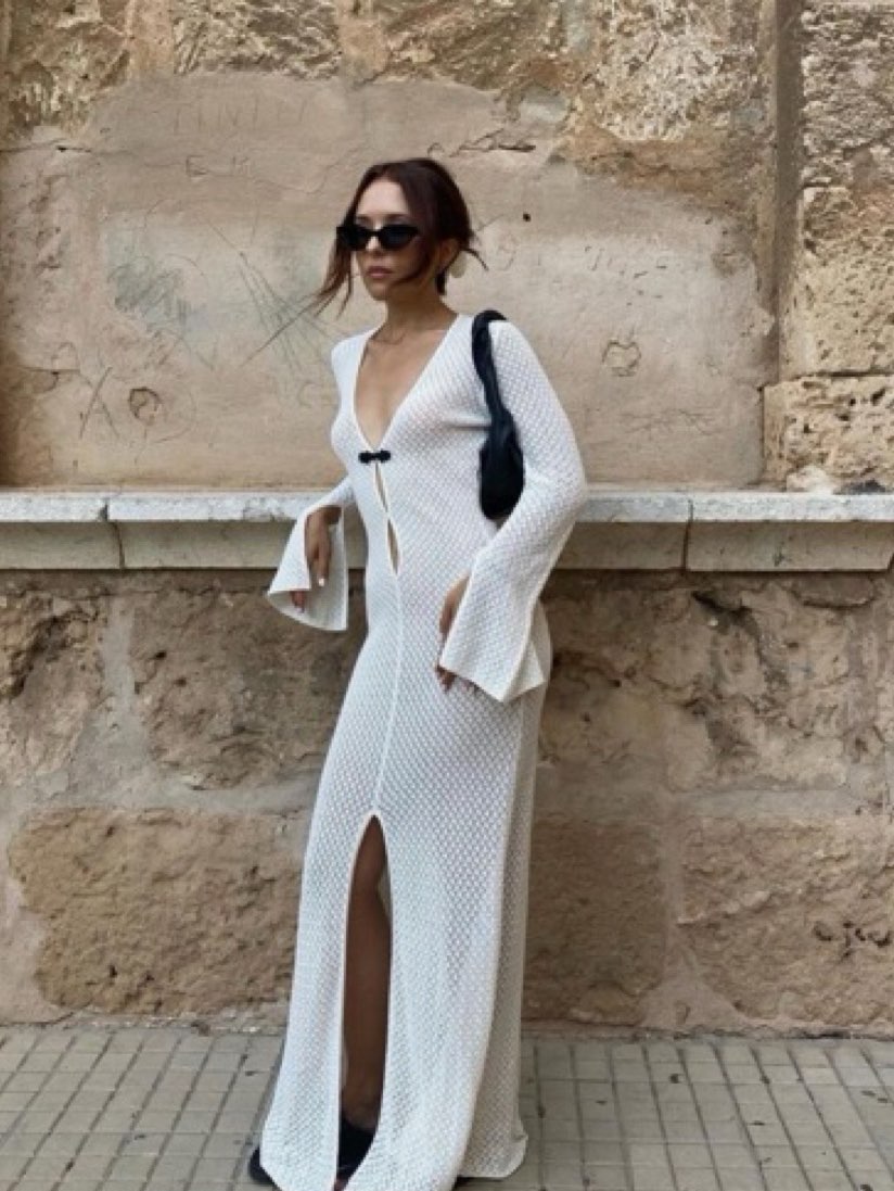 Cream Knit Sheer Maxi Dress
