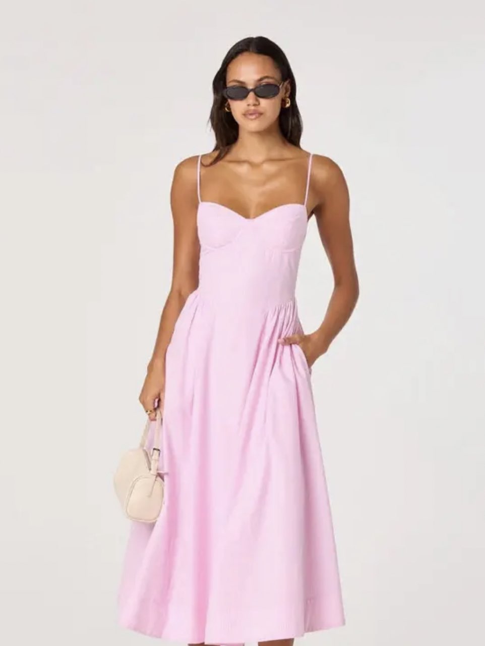 Pink Sweetheart Neck Midi Dress