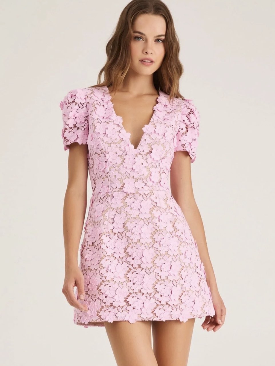 Pink Floral Lace Mini Dress