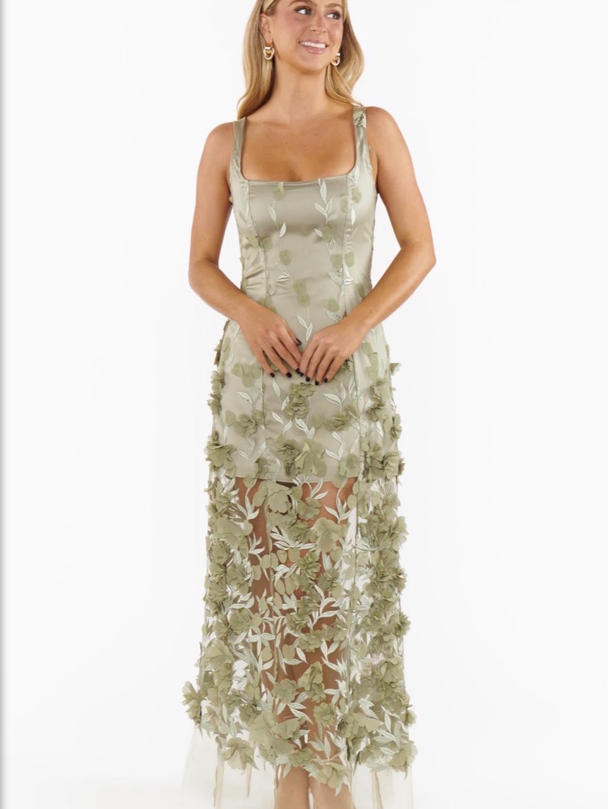 Green floral formal dress