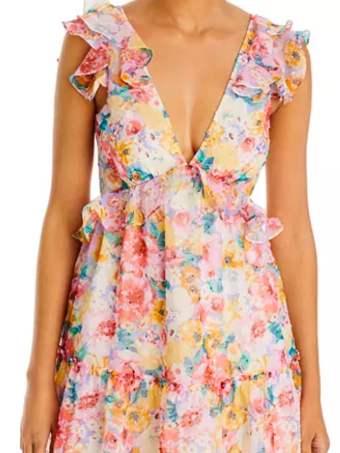 Ruffled V neck Mini Dress