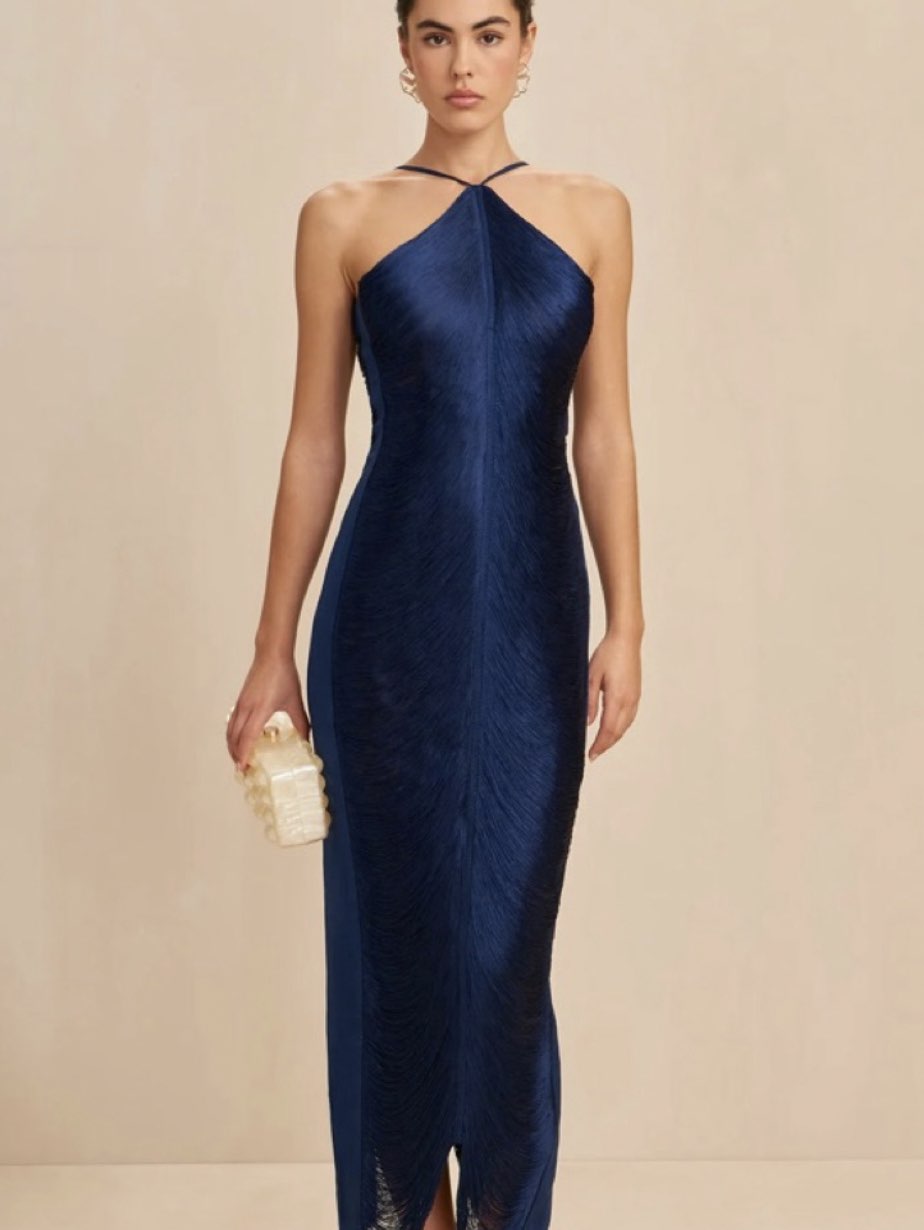Navy Blue Halter Maxi Dress