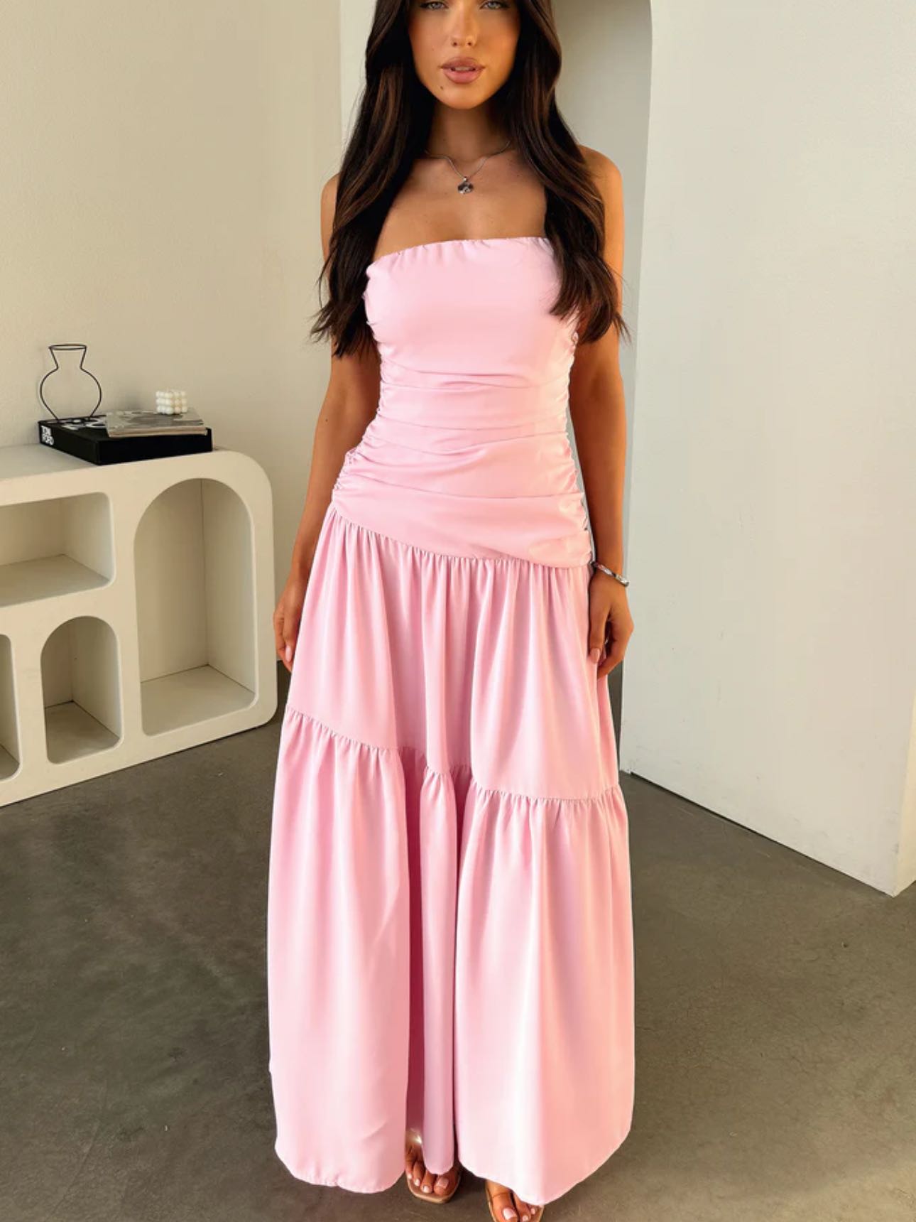 Pink Strapless Maxi Dress