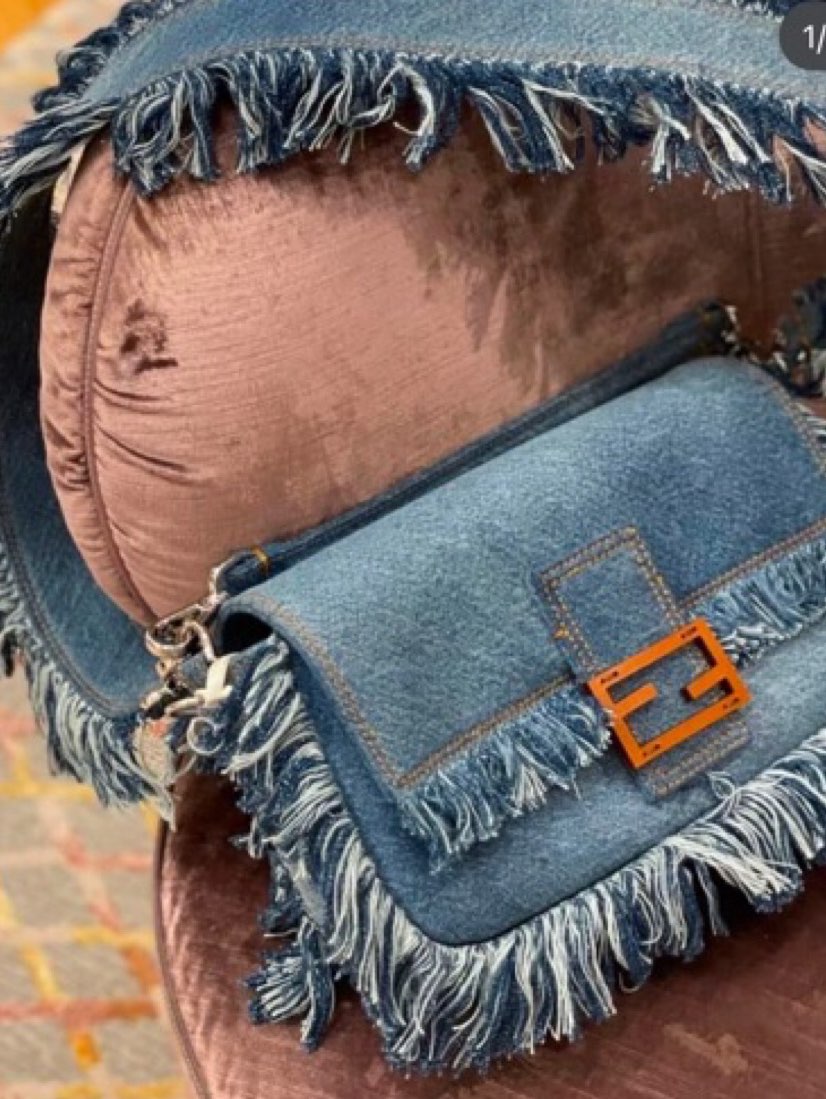 Fendi Denim Fringed Baguette Bag