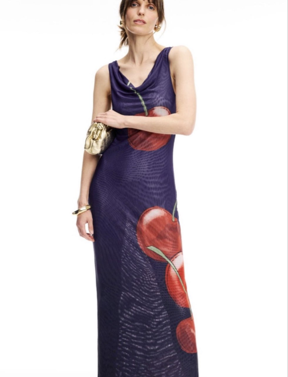 Cherry Print Sheer Maxi Dress