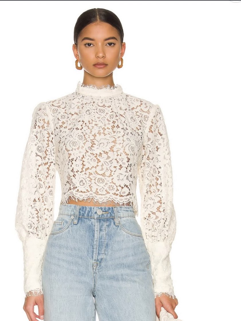 White Lace Mock Neck Crop Top