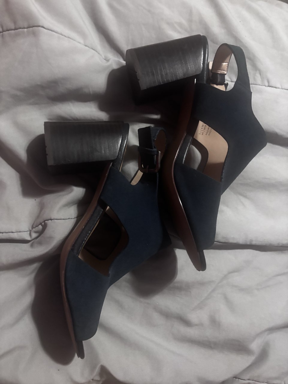 Navy Suede Block Heel Slingback Shoes