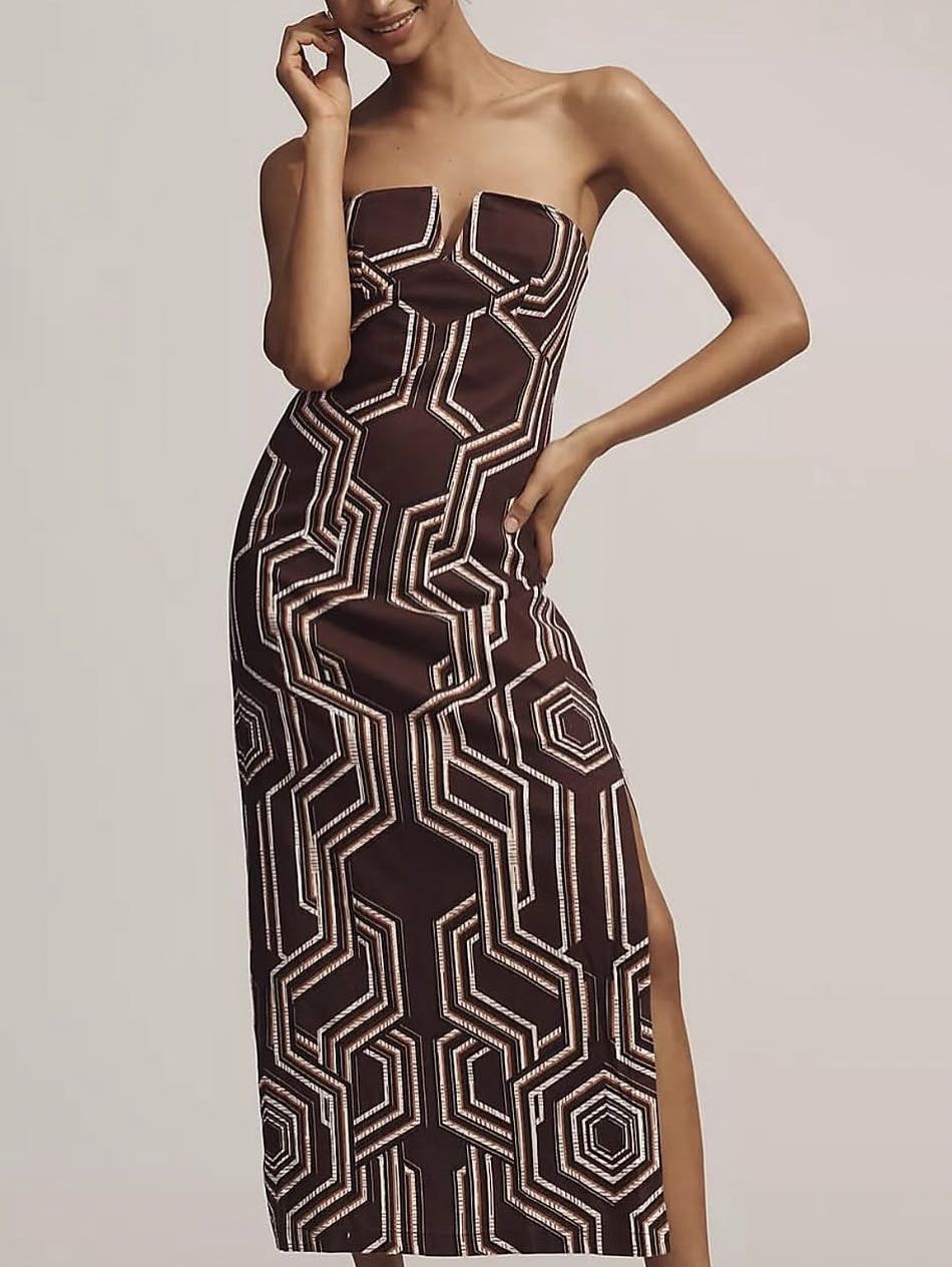 Strapless Geometric Midi Dress
