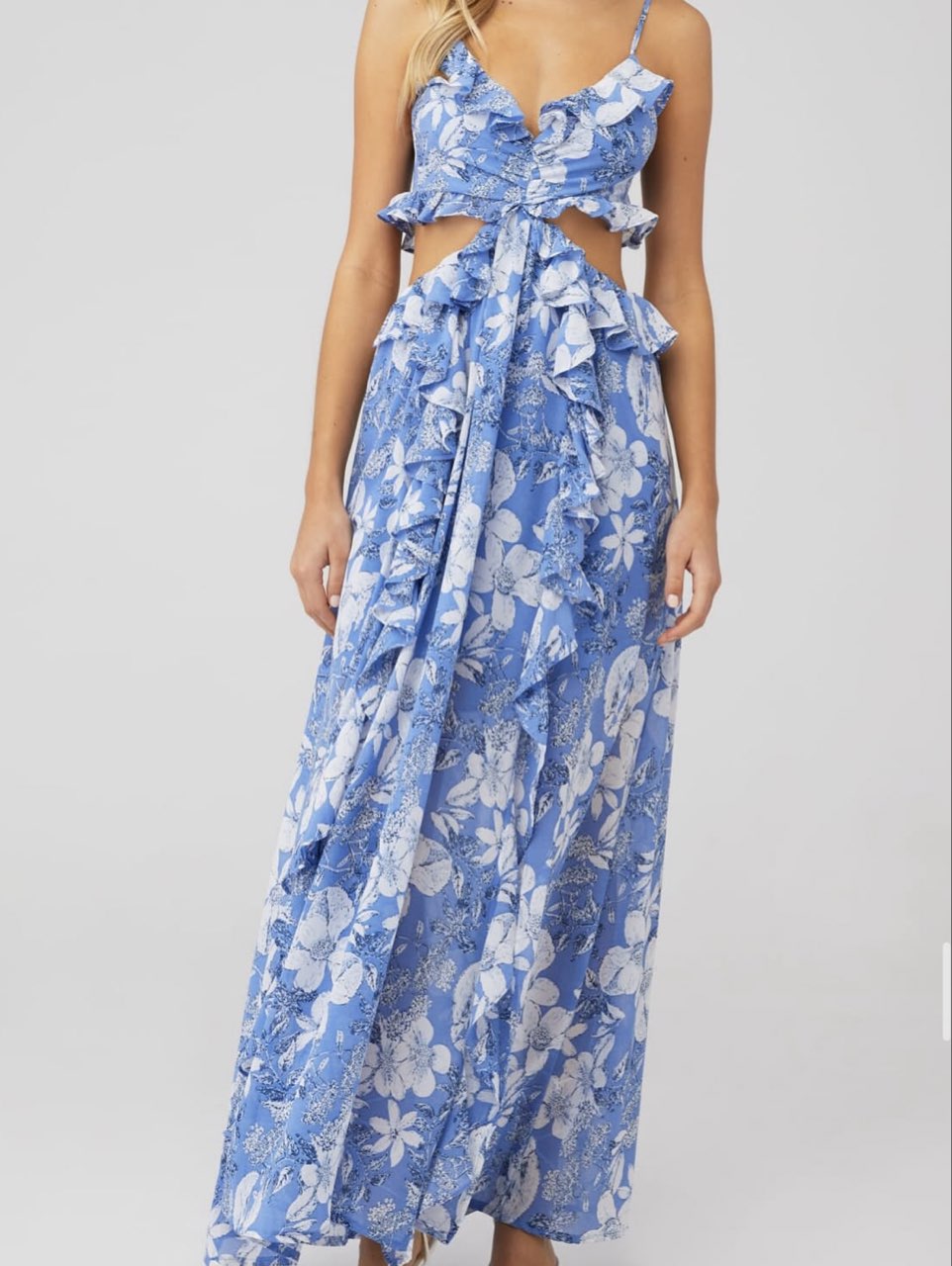 Blue Floral Cutout Maxi Dress