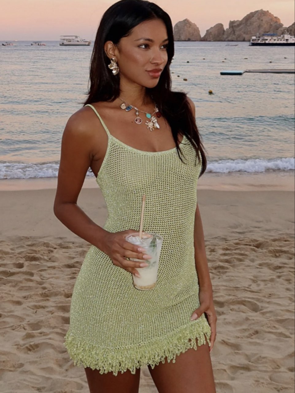 Light Green Crochet Mini Dress