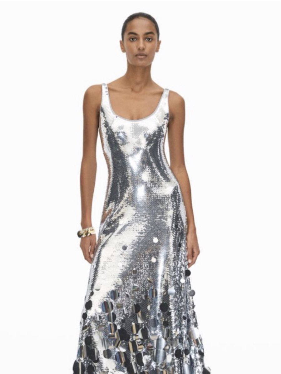 Paco Rabanne Silver Sequin & Disc Maxi Dress