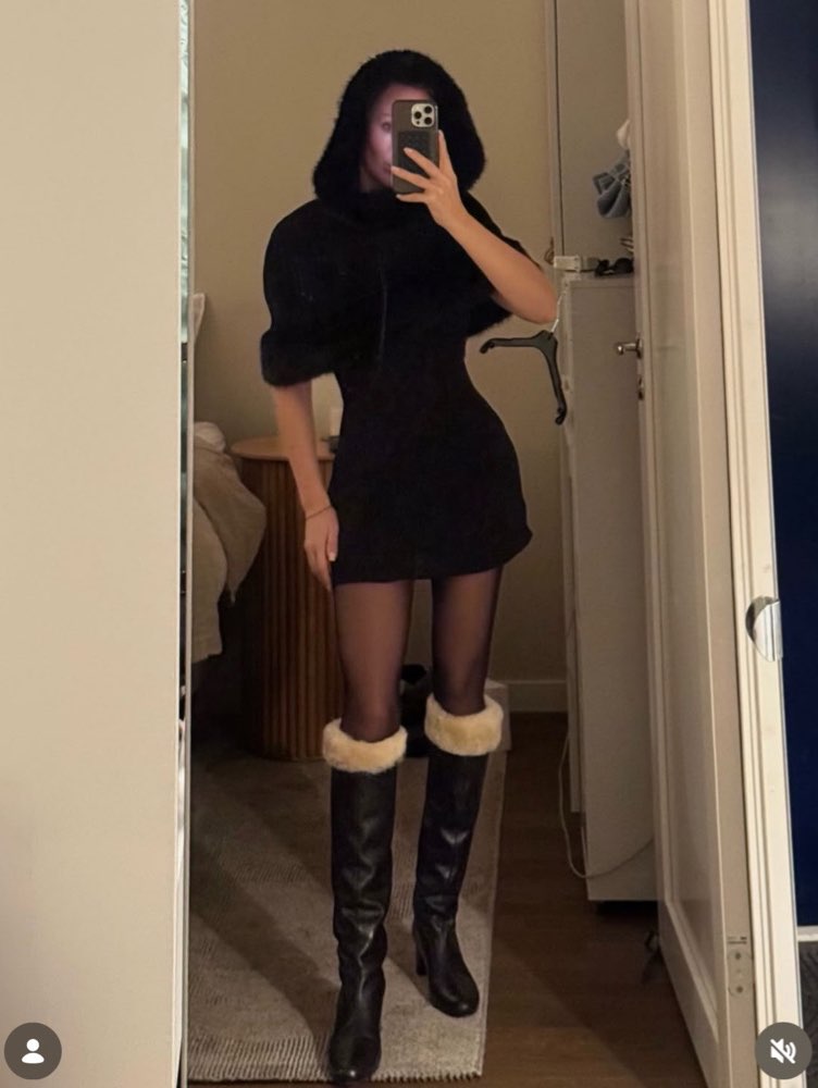 Black Faux Fur Trim Mini Dress