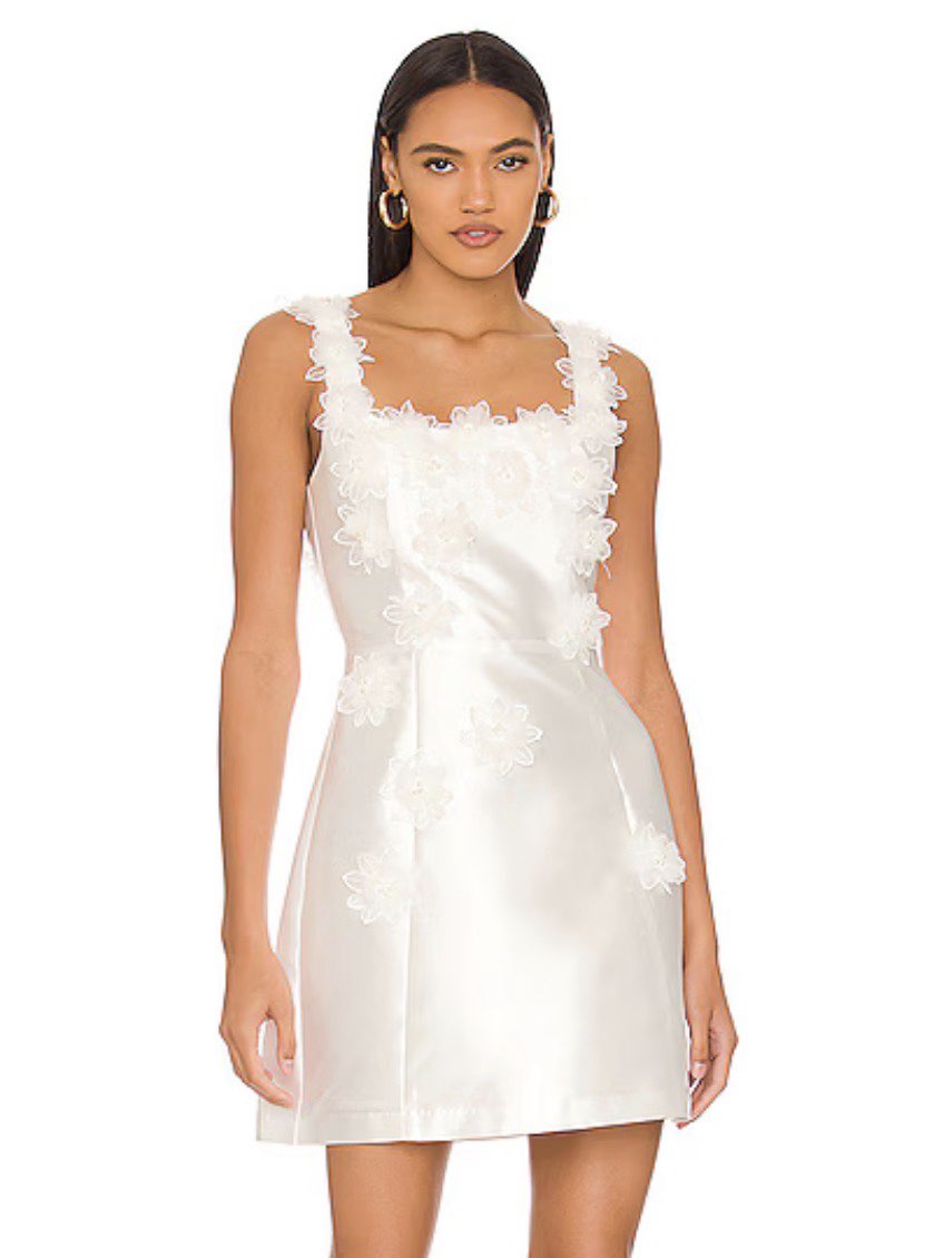 White Floral Applique Mini Dress