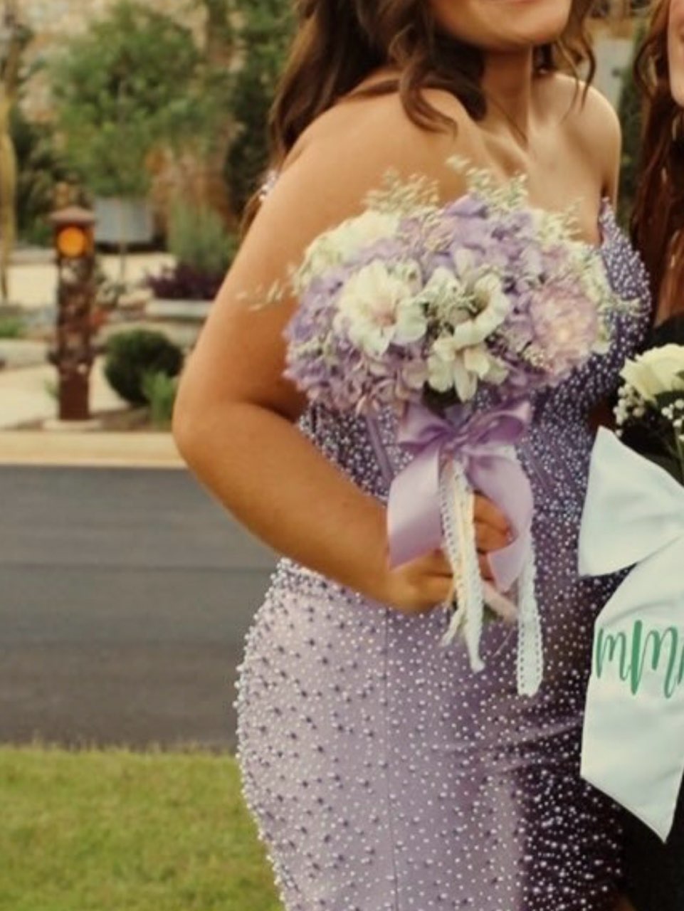 Lavender Beaded Strapless Mini Dress