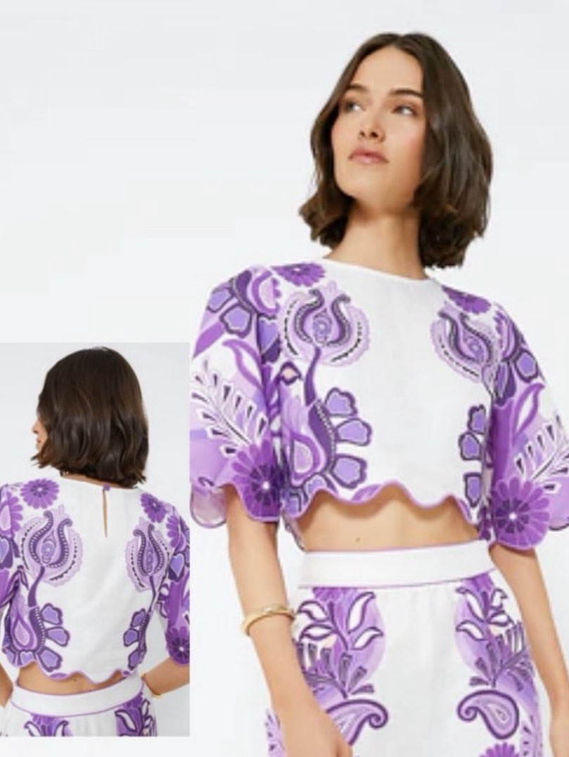 Purple and White Scalloped Crop Top