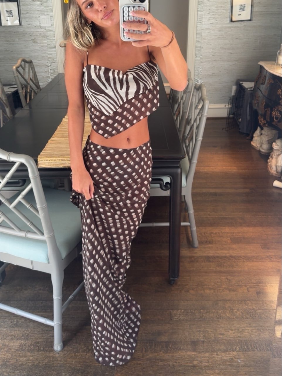 Miaou Zebra Crop Top & Polka Dot Maxi Skirt Set