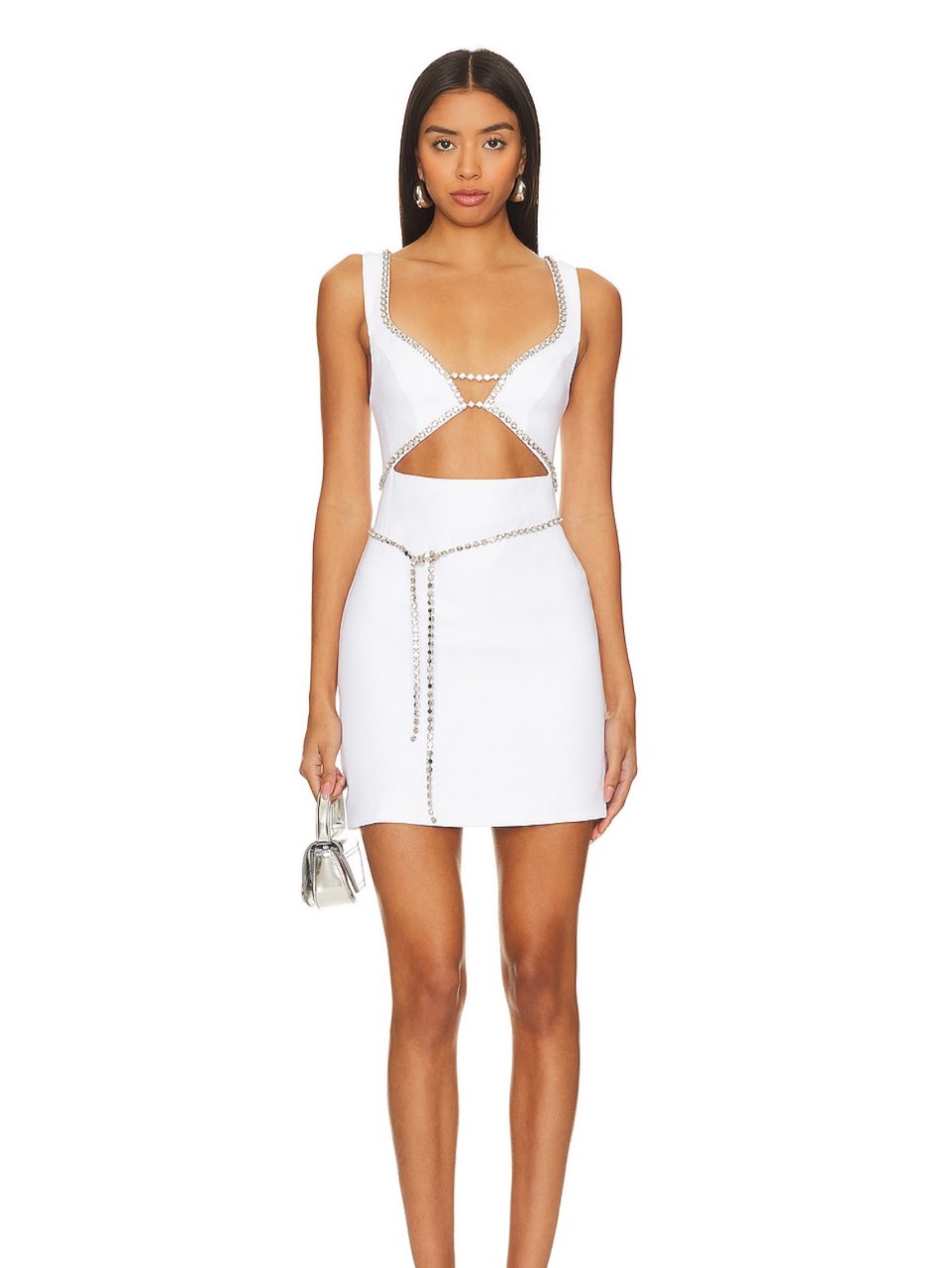 White Rhinestone Cut-Out Mini Dress