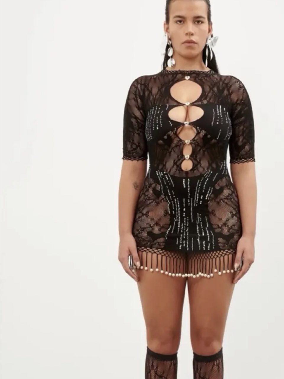 Nensi Dojaka Black Lace Cutout Mini Dress