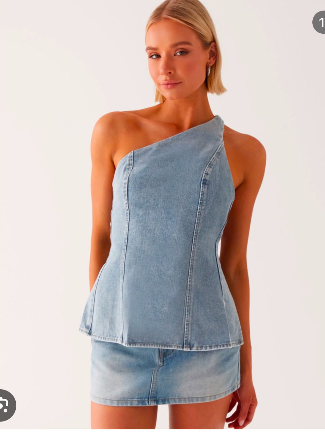 One Shoulder Denim Set