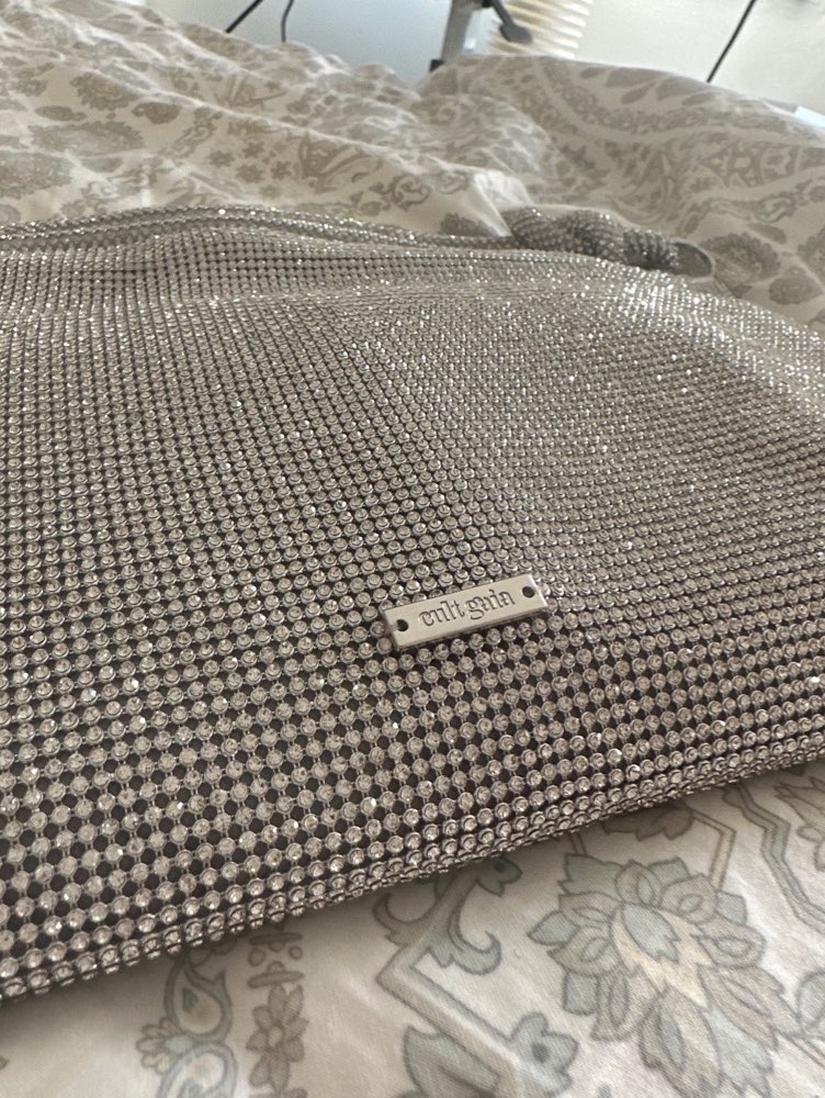 Silver Rhinestone Knotted Handle Shoulder Bag