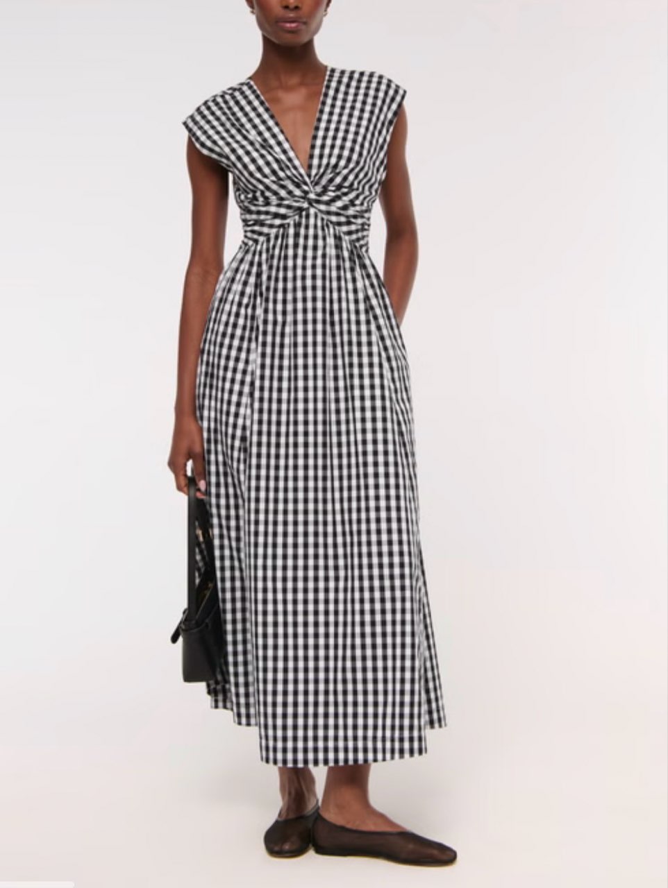 gingham Twist-Front Maxi Dress