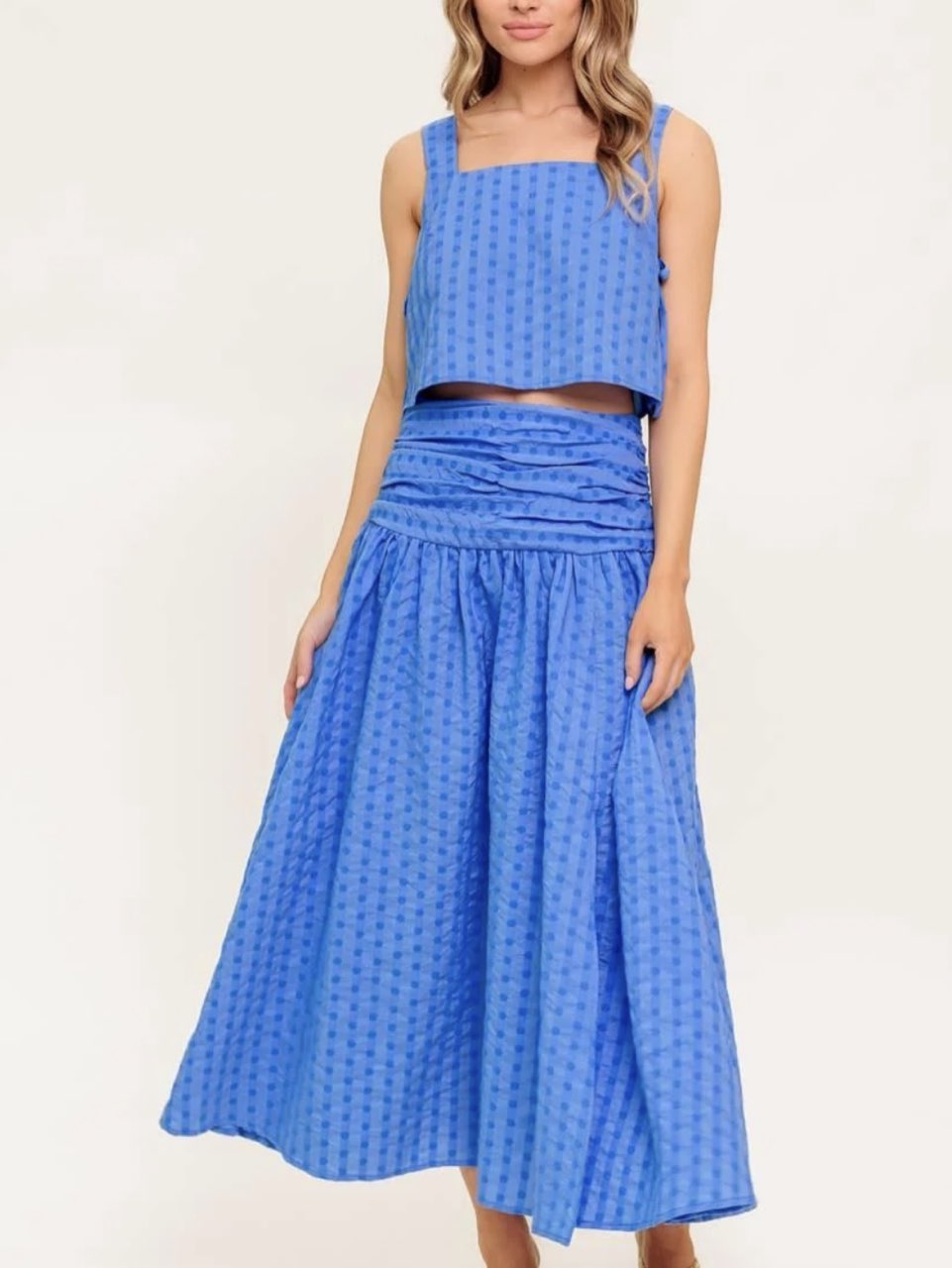 Blue polka dot maxi skirt set