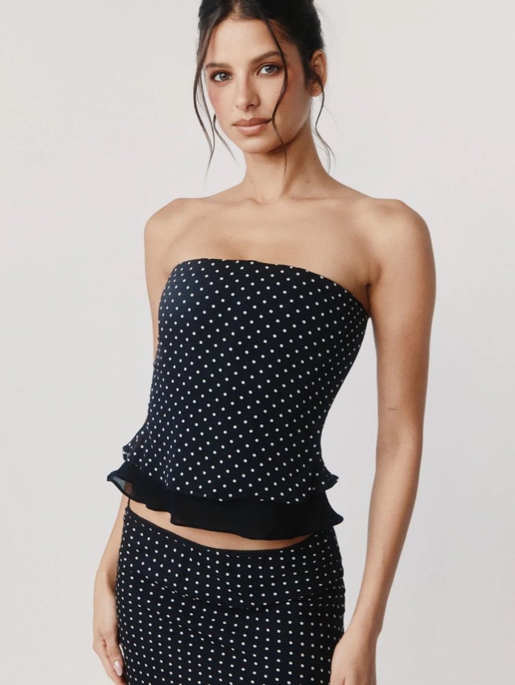 Black Polka Dot Strapless Top & Maxi Skirt Set