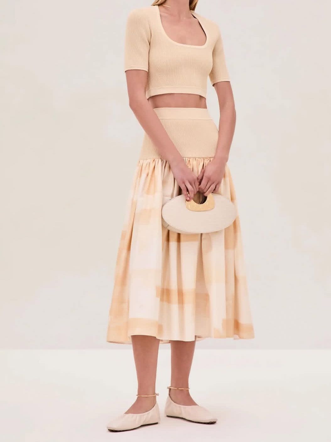 Yellow Ribbed Crop Top and Midi Skirt Set