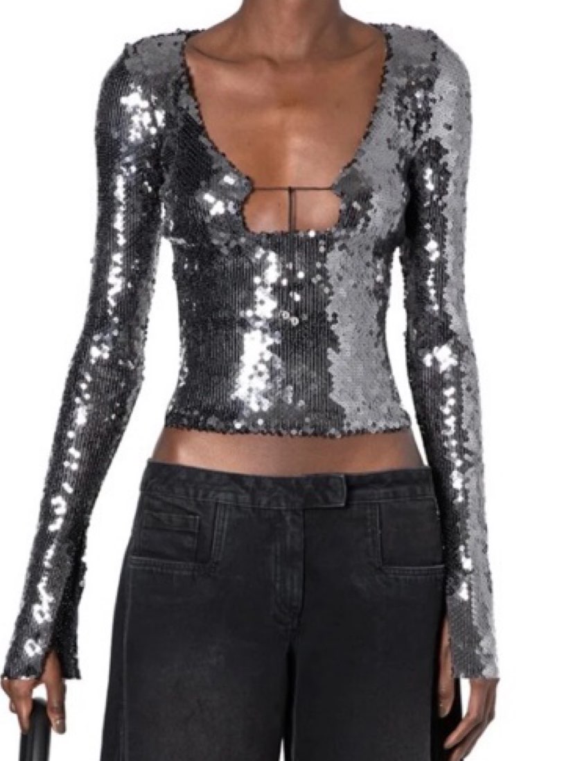 Gunmetal Sequin Cutout Long Sleeve Top
