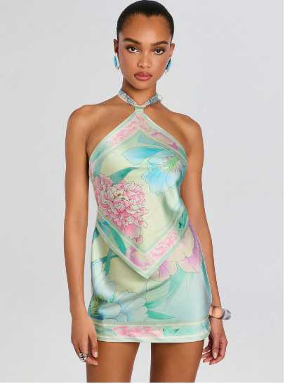 Pastel Floral Halter Top & Mini Skirt Set
