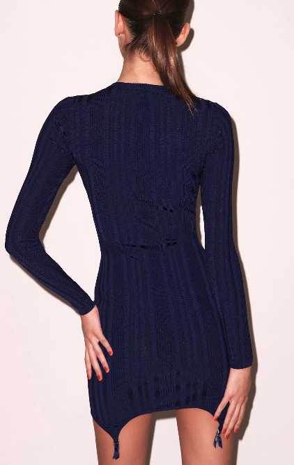 Navy Ribbed Knit Garter Mini Dress