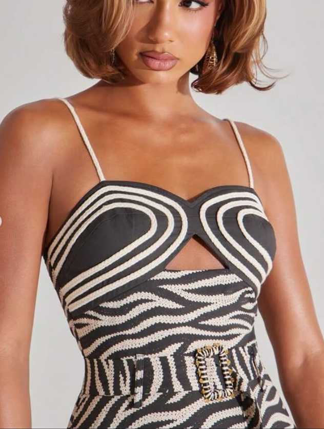 Zebra Print Cut-Out Midi Dress