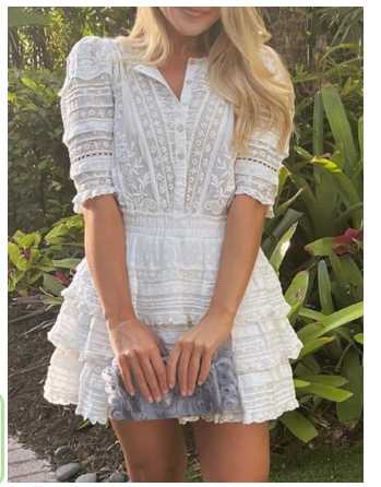 White Embroidered Ruffle Mini Dress