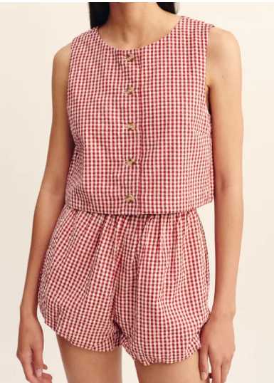Red Gingham Crop Top and Shorts Set