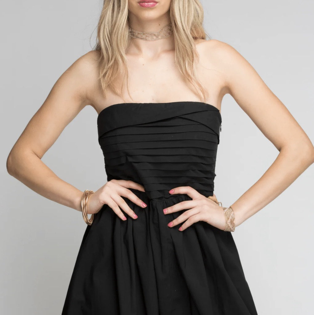 WAYF Black Strapless Pleated Mini Dress