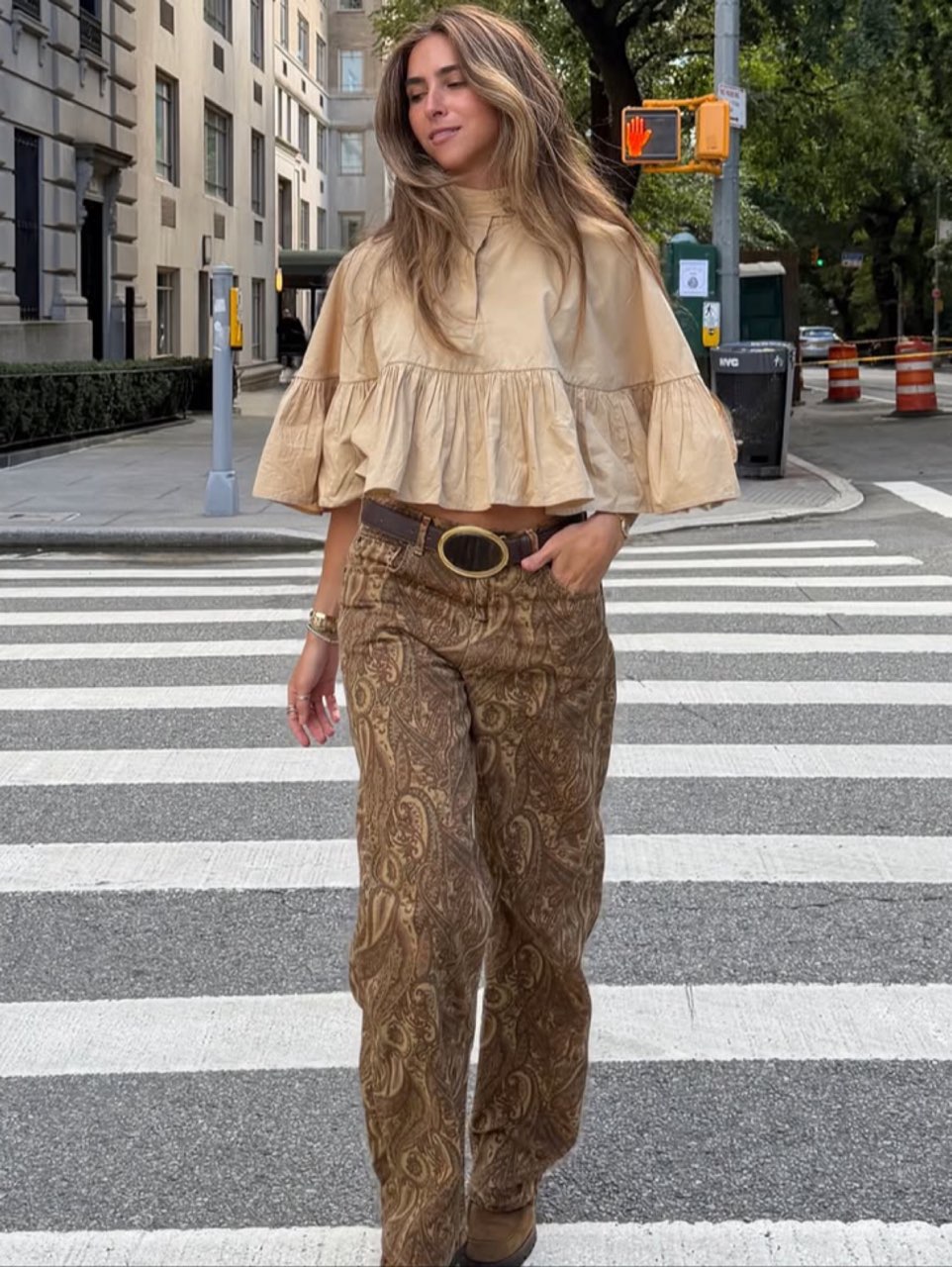 Brown Paisley Wide-Leg Pants