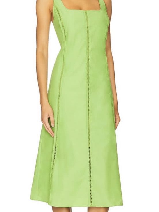 Green Square Neck Midi Dress